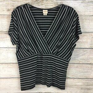 Covington Faux Wrap Stripe Knit Short Sleeve Pullover Top